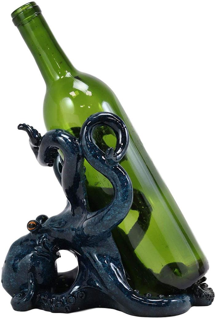 ebros gift Ebros Nautical Coastal Ocean Blue Octopus Wine Holder 8"Wide Cephalopod Giant Creature Kraken Wine Caddy Figurine Statue Figurine