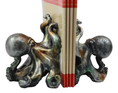 Ebros Gift Ebros Nautical Coastal Sea Monster Octopus Bookends Set Statue In Faded Bronze Antique Finish 6.25" H