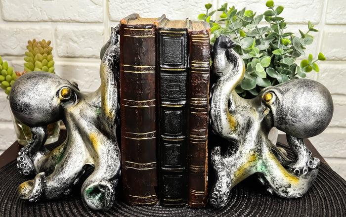 ebros gift Ebros Nautical Coastal Sea Monster Octopus Bookends Set Statue in Faded Bronze Antique Finish 6.25" H