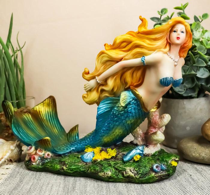 Ebros Gift Ebros Nautical Colorful Blonde Mermaid With Shimmering Blue Tail Swimming Wine Holder