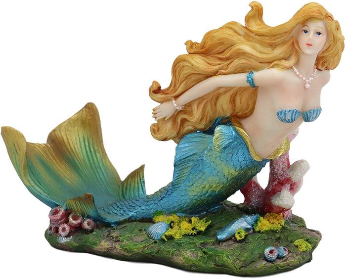 Ebros Gift Ebros Nautical Colorful Blonde Mermaid With Shimmering Blue Tail Swimming Wine Holder