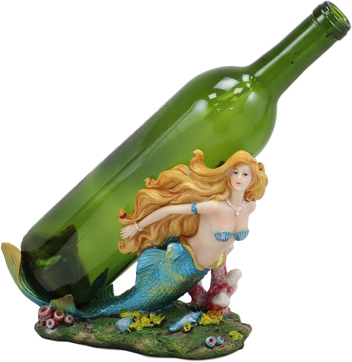 ebros gift Ebros Nautical Colorful Blonde Mermaid With Shimmering Blue Tail Swimming Wine Holder