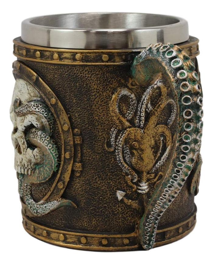 Ebros Gift Ebros Nautical Cthulhu Cosmic Giant Octopus Wrecking Human Skull In Porthole Frame With Anchor Drinking Mug 13 Oz Resin Drink Coffee Cup With Stainless Steel Liner And Tentacles Handle