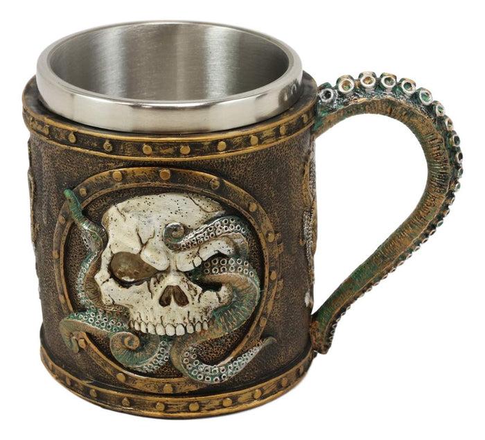Ebros Gift Ebros Nautical Cthulhu Cosmic Giant Octopus Wrecking Human Skull In Porthole Frame With Anchor Drinking Mug 13 Oz Resin Drink Coffee Cup With Stainless Steel Liner And Tentacles Handle