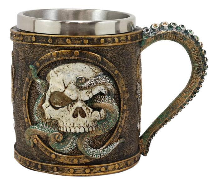 Ebros Gift Ebros Nautical Cthulhu Cosmic Giant Octopus Wrecking Human Skull In Porthole Frame With Anchor Drinking Mug 13 Oz Resin Drink Coffee Cup With Stainless Steel Liner And Tentacles Handle