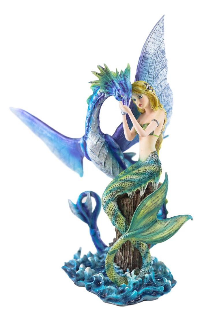 Ebros Gift Ebros Nautical Green Tail Mermaid Ariel With Leviathan Ocean Dragon Fairy Statue