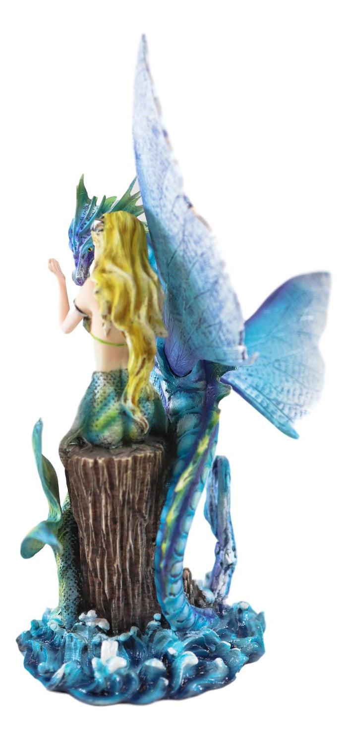 Ebros Gift Ebros Nautical Green Tail Mermaid Ariel With Leviathan Ocean Dragon Fairy Statue