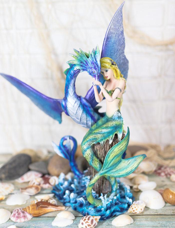 ebros gift Ebros Nautical Green Tail Mermaid Ariel With Leviathan Ocean Dragon Fairy Statue