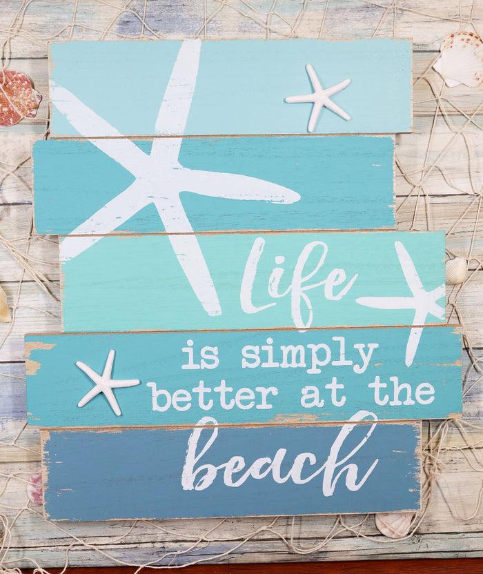 ebros gift Ebros Nautical Life Is Simply Better At The Beach Starfish Wooden Wall Decor 15"H
