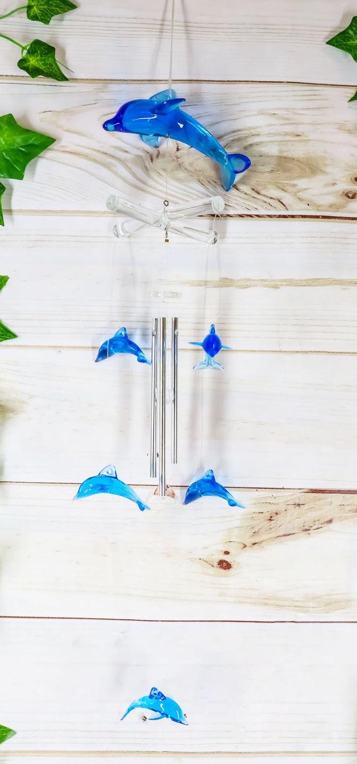 ebros gift Ebros Nautical Marine Blue Swimming Dolphin Wind Chime 22" Long Acrylic Glass with Aluminum Rods