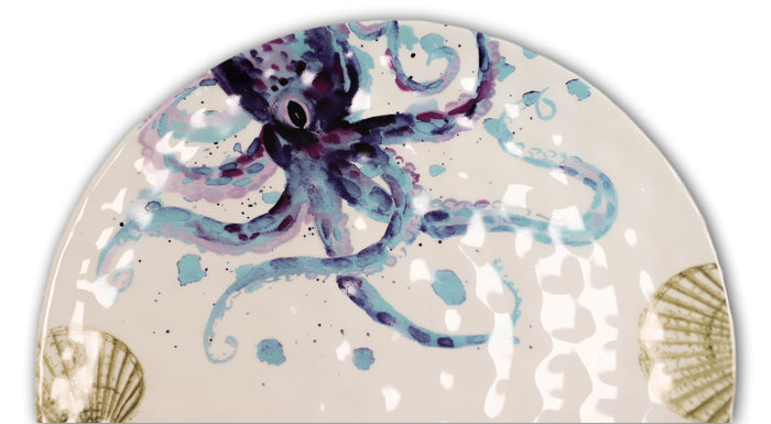 Ebros Gift Ebros Nautical Marine Octopus Sea Shell Ceramic Round Dinner Plates 11"D 2-Pack