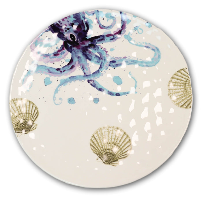 Ebros Gift Ebros Nautical Marine Octopus Sea Shell Ceramic Round Dinner Plates 11"D 2-Pack