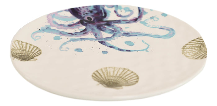 Ebros Gift Ebros Nautical Marine Octopus Sea Shell Ceramic Round Dinner Plates 11"D 2-Pack