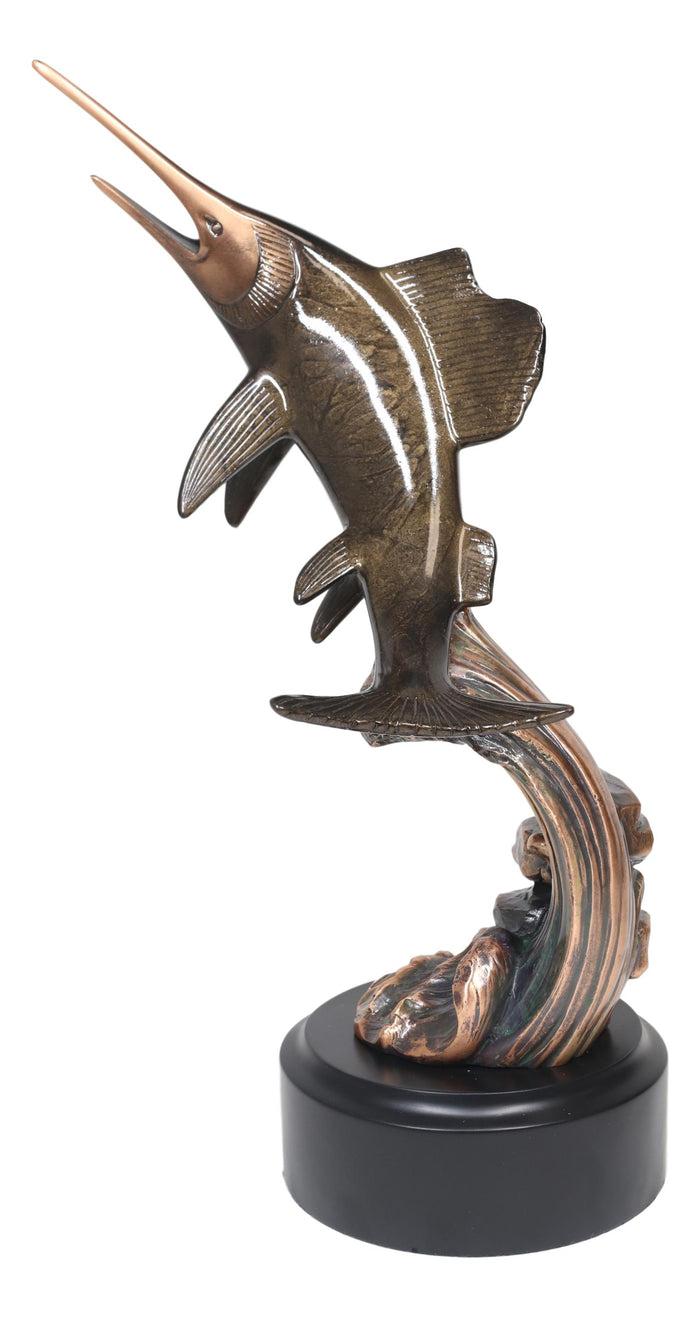 Ebros Gift Ebros Nautical Marine Sailfish Leaping Out Of Water Electroplated Bronze Statue