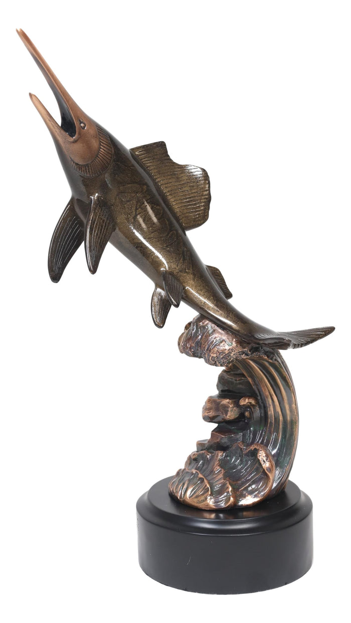 Ebros Gift Ebros Nautical Marine Sailfish Leaping Out Of Water Electroplated Bronze Statue