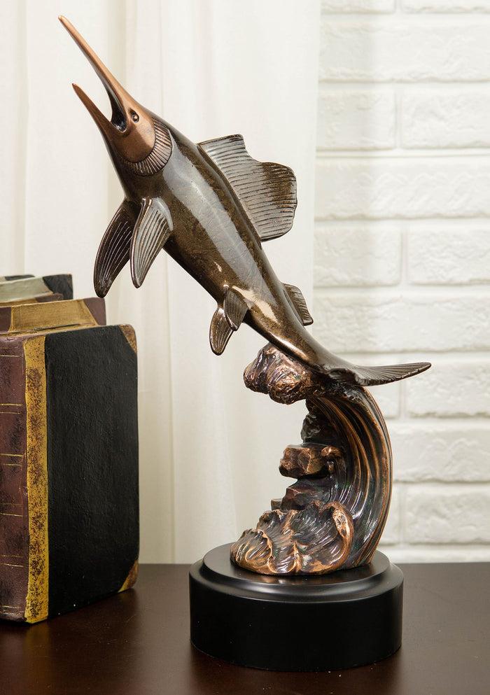 ebros gift Ebros Nautical Marine Sailfish Leaping Out Of Water Electroplated Bronze Statue