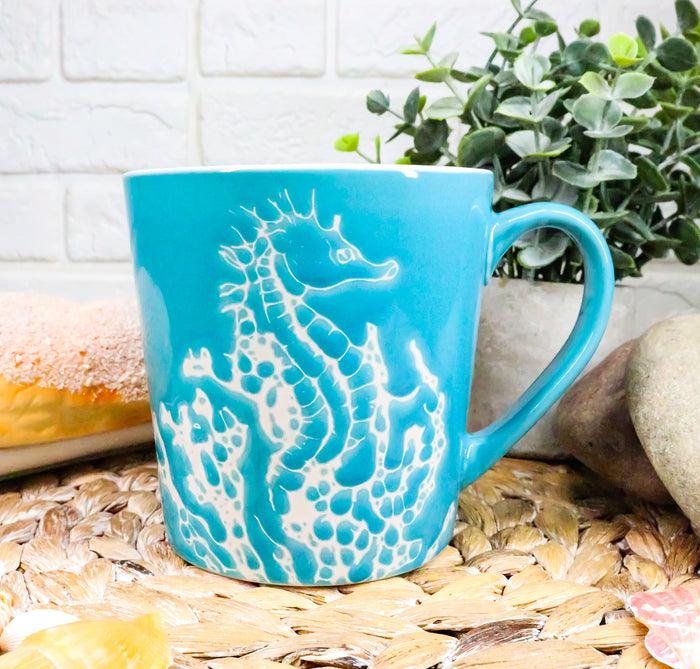 Ebros Gift Ebros Nautical Marine Seahorse Drinking Beverage Blue Stoneware Ceramic Mug 16oz