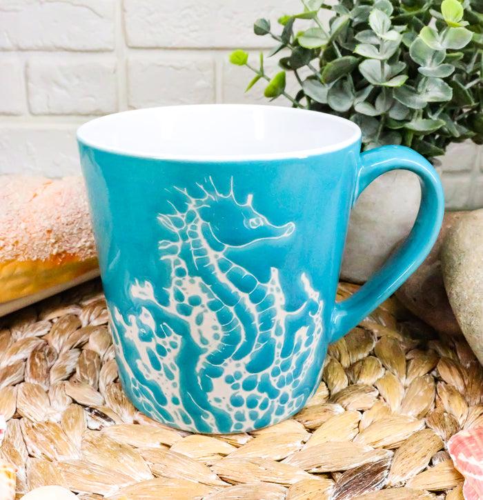 ebros gift Ebros Nautical Marine Seahorse Drinking Beverage Blue Stoneware Ceramic Mug 16oz