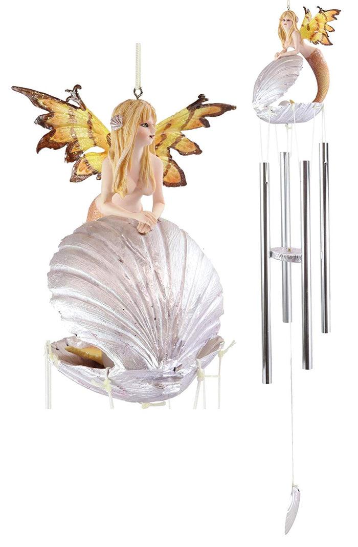 ebros gift Ebros Nautical Ocean Whimsical Mermaid Fairy With Pearl Oyster Clam Shell Wind Chime