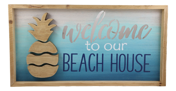 Ebros Gift Ebros Nautical Pineapple Waves Welcome To Our Beach House Wooden Wall Decor 19"L