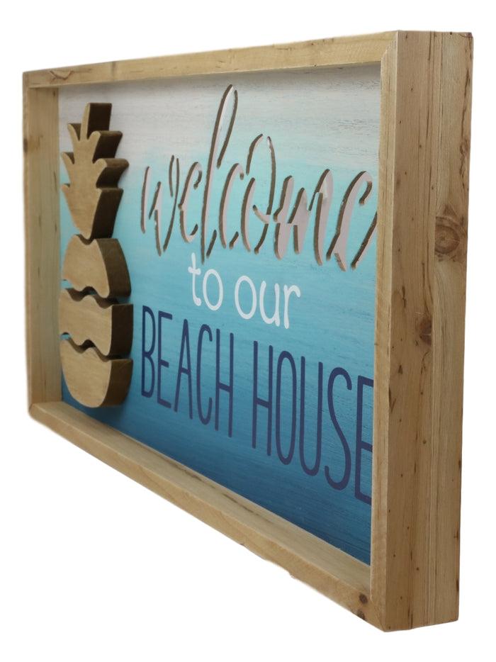 Ebros Gift Ebros Nautical Pineapple Waves Welcome To Our Beach House Wooden Wall Decor 19"L
