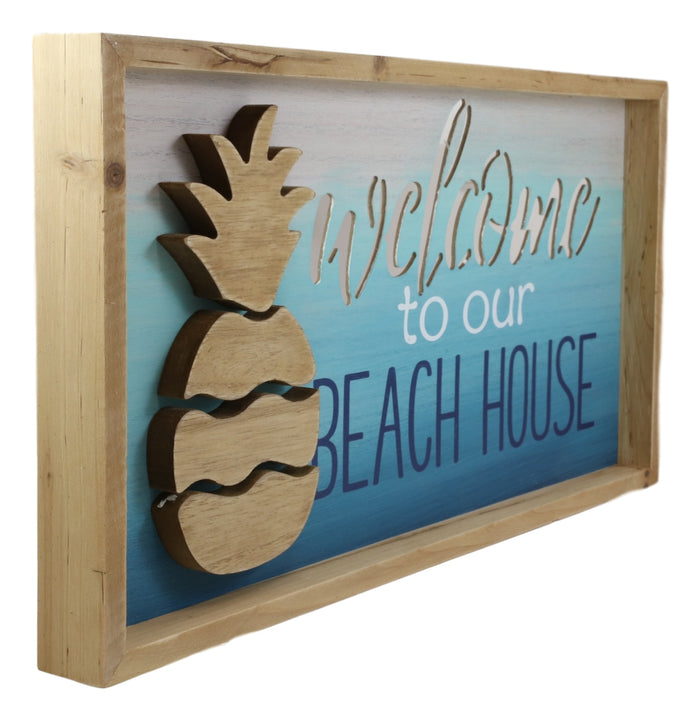 Ebros Gift Ebros Nautical Pineapple Waves Welcome To Our Beach House Wooden Wall Decor 19"L