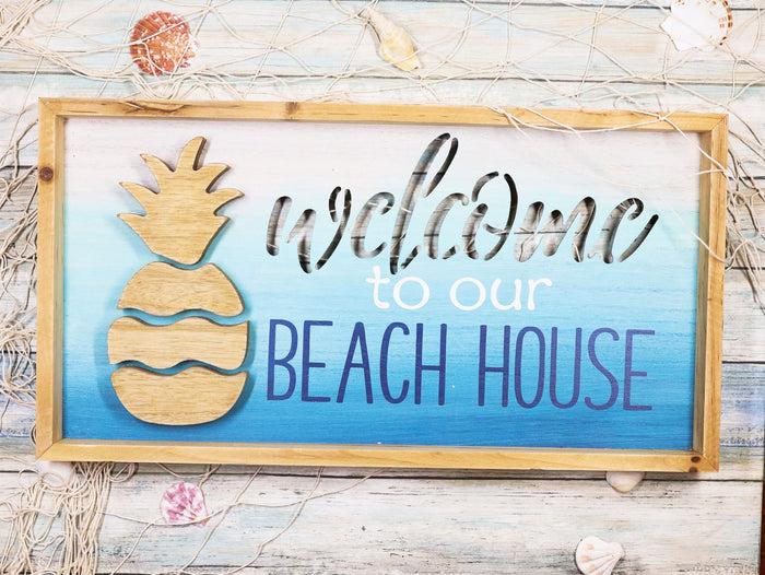ebros gift Ebros Nautical Pineapple Waves Welcome To Our Beach House Wooden Wall Decor 19"L