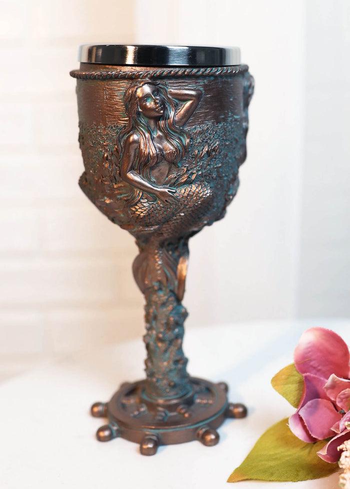 Ebros Gift Ebros Nautical Sirens Of The Sea Rustic Mermaid Goblet 7.5" Height 5oz Liquid