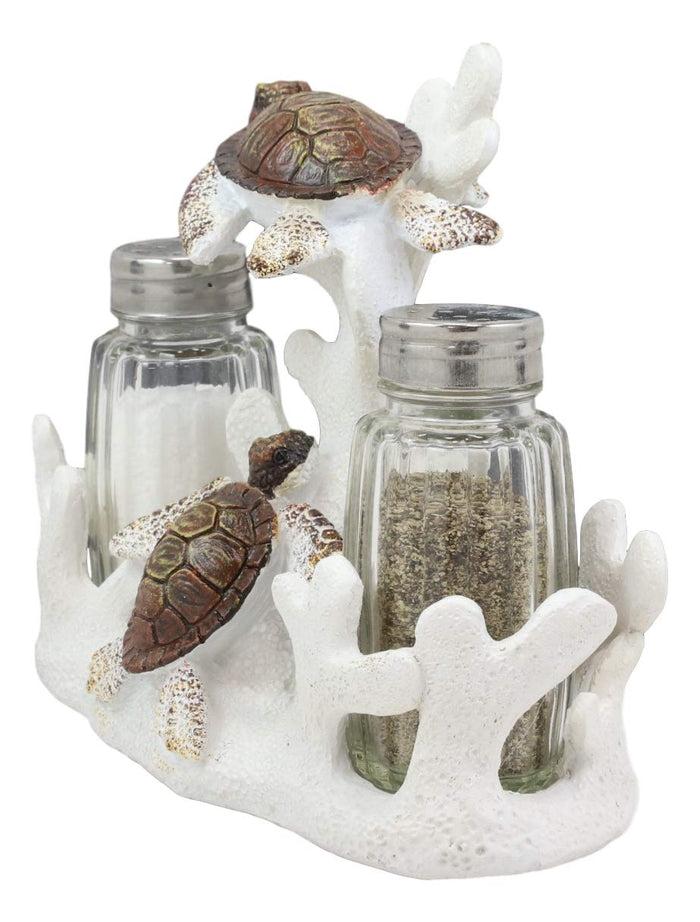 Ebros Gift Ebros Nautical White Coral Reef With 2 Swimming Sea Turtles Salt And Pepper Shakers Holder Set Figurine Coastal Beach Turtles Tortoises Decorative Sculpture As Kitchen Dining Centerpiece Accent