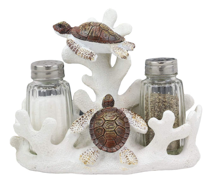 Ebros Gift Ebros Nautical White Coral Reef With 2 Swimming Sea Turtles Salt And Pepper Shakers Holder Set Figurine Coastal Beach Turtles Tortoises Decorative Sculpture As Kitchen Dining Centerpiece Accent