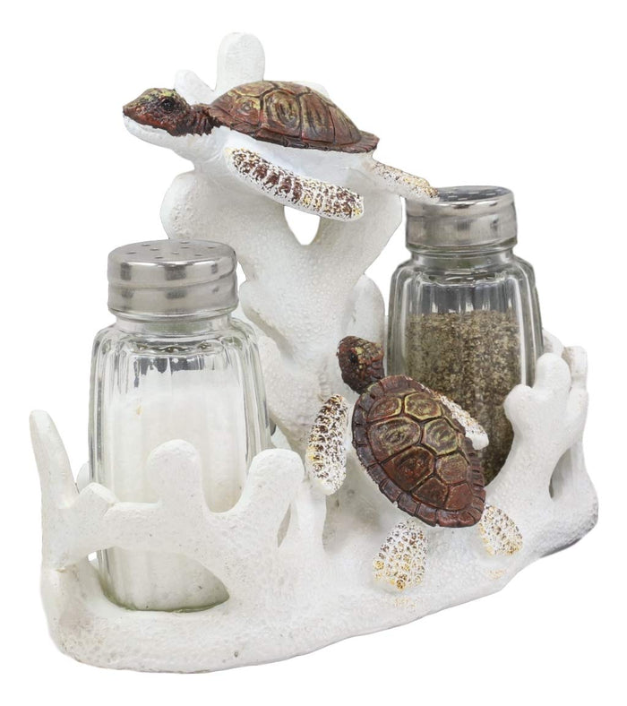 Ebros Gift Ebros Nautical White Coral Reef With 2 Swimming Sea Turtles Salt And Pepper Shakers Holder Set Figurine Coastal Beach Turtles Tortoises Decorative Sculpture As Kitchen Dining Centerpiece Accent