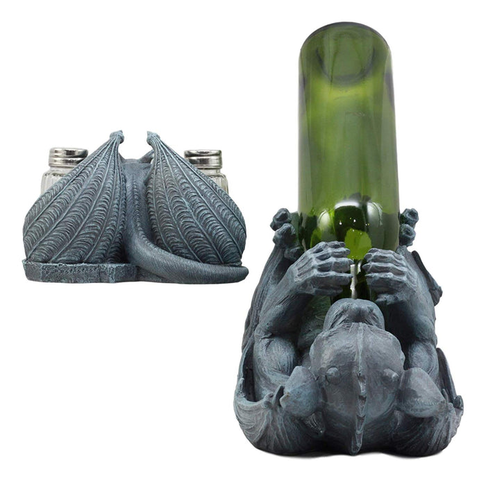Ebros Gift Ebros Night Abbadon Gothic Winged Gargoyle Wine Bottle Holder And Salt Pepper Shakers Figurine Set Of 2 Kitchen Cellar Decor Statue