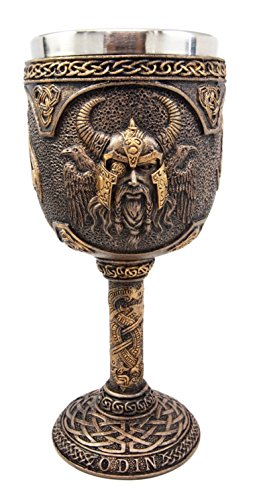 ebros gift Ebros Norse Mythology Viking Alfather Odin God Of Asgard 7oz Resin Wine Goblet Chalice With Stainless Steel Liner Asgardian Ruler Thor Loki Frigga Royal Gods Family Celtic Knotwork Base