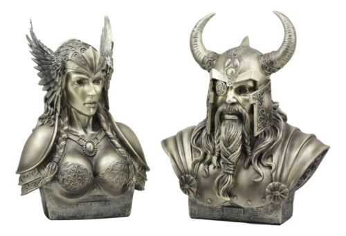 ebros gift Ebros Norse Viking Mythology Chief God Odin and Goddess Valkyrie Busts Statue Set Poetic Edda Gods of Asgard Protectors of The Nine Realms