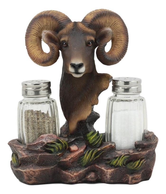 ebros gift Ebros North American Bighorn Sheep Ram Salt And Pepper Shakers Holder Figurine With Glass Shakers Wild Animal Decor 6.25" Tall