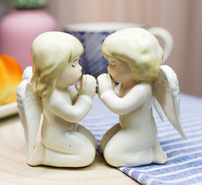 ebros gift Ebros Nostalgic Praying Boy And Girl Angels Magnetic Ceramic Salt Pepper Shakers Set