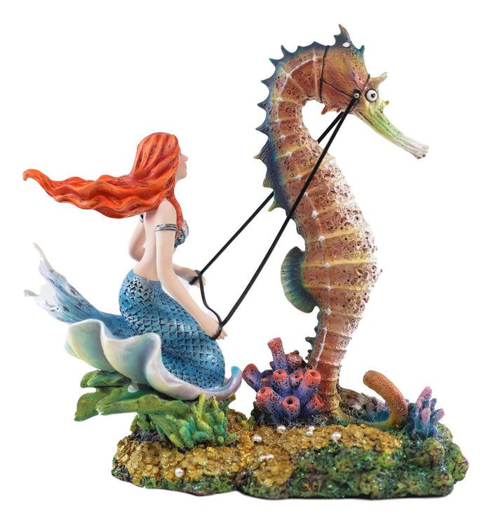 Ebros Gift Ebros Nouveau Nautical Ocean Mermaid On Clam Riding Seahorse Chariot Statue 10"H