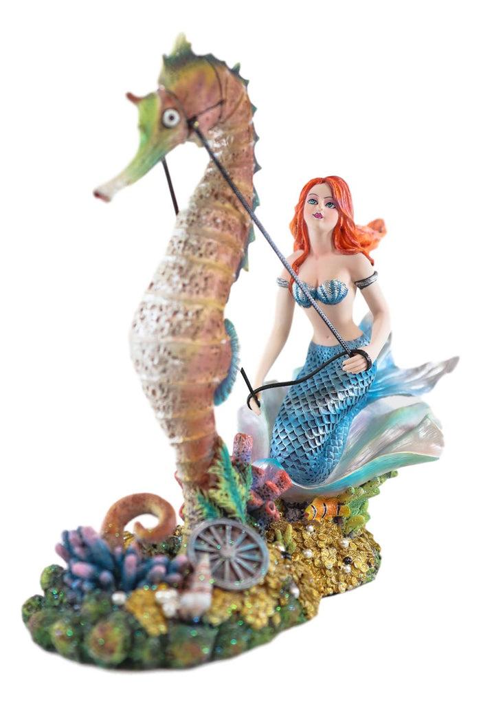 Ebros Gift Ebros Nouveau Nautical Ocean Mermaid On Clam Riding Seahorse Chariot Statue 10"H