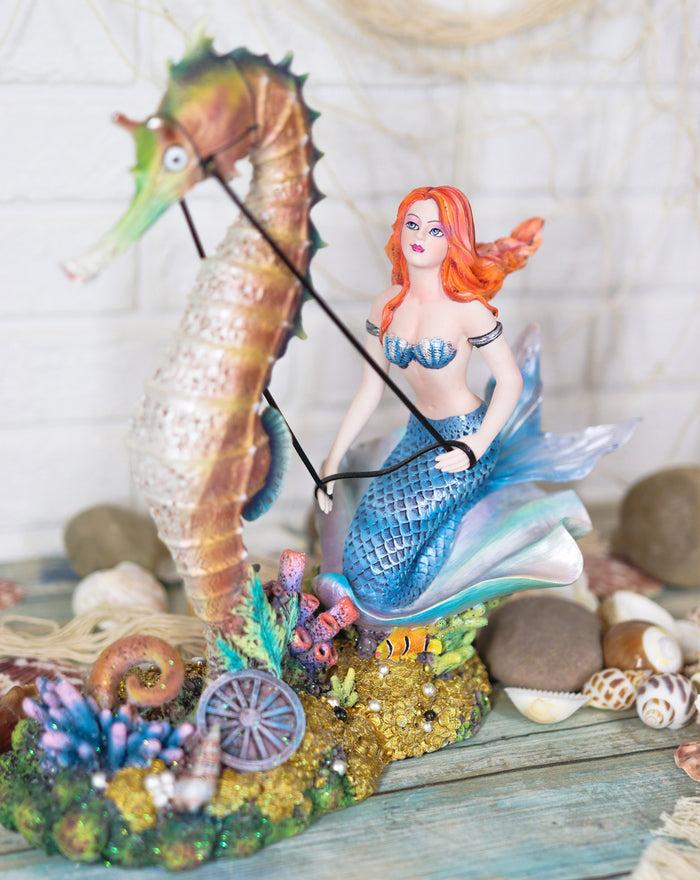 ebros gift Ebros Nouveau Nautical Ocean Mermaid On Clam Riding Seahorse Chariot Statue 10"H