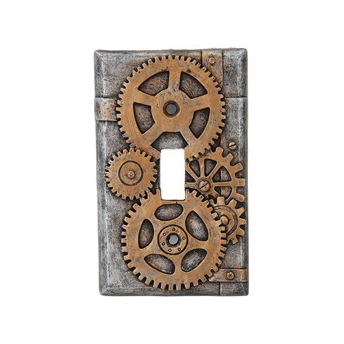 Ebros Gift Ebros Novelty Steampunk Clockwork Gearwork Design Wall Light Switch Plate (Silver Background Plate)