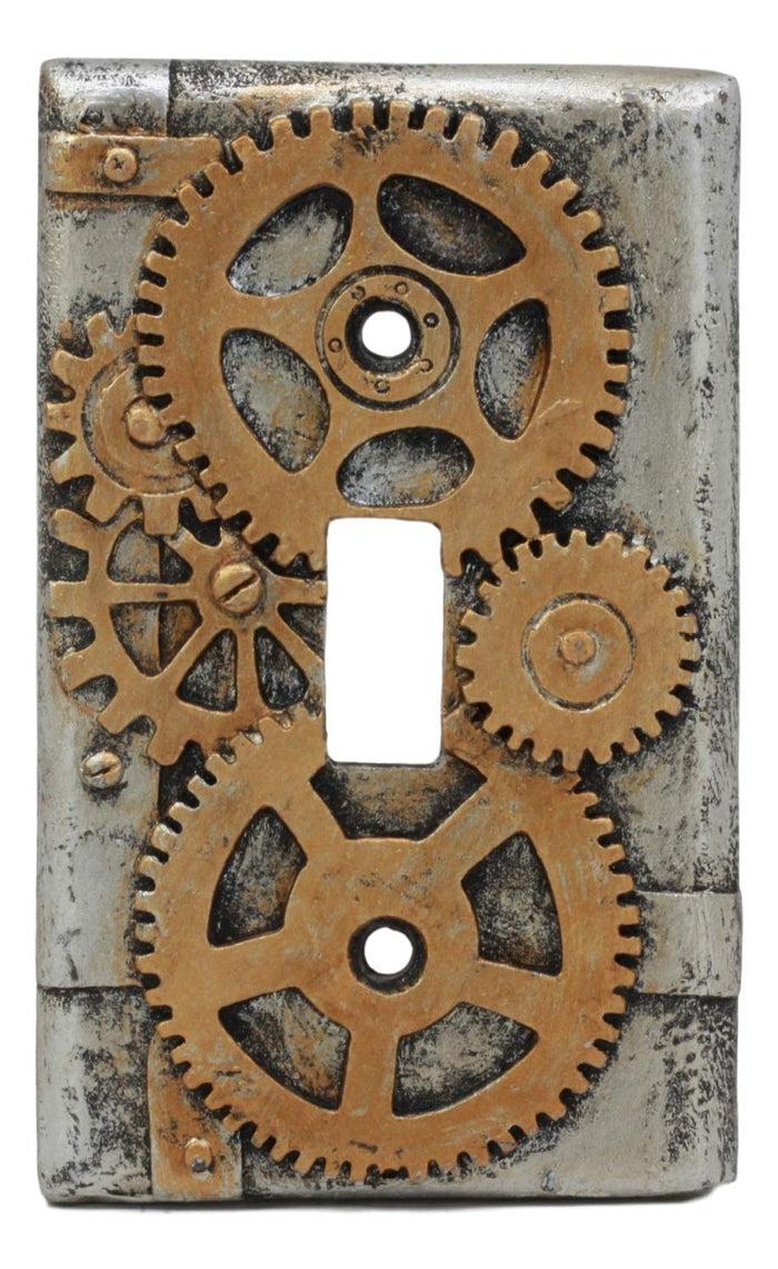 ebros gift Ebros Novelty Steampunk Clockwork Gearwork Design Wall Light Switch Plate (Silver Background Plate)