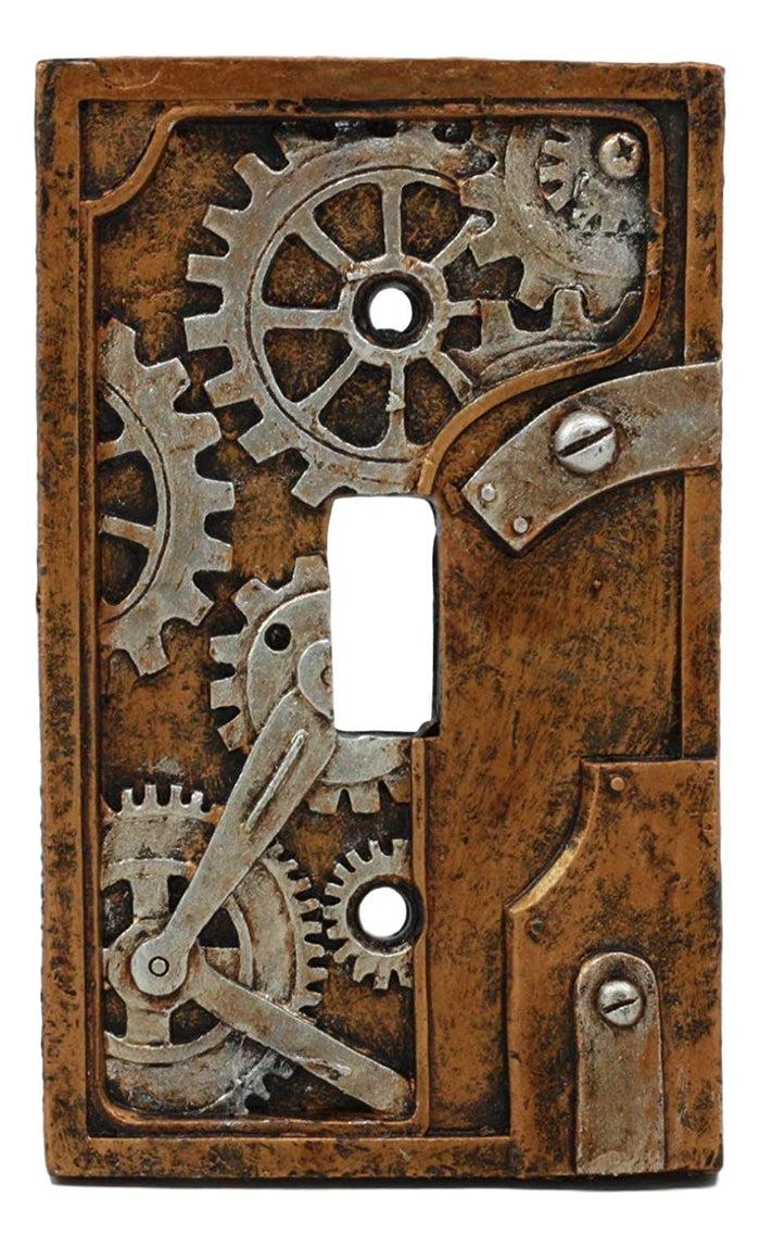 ebros gift Ebros Novelty Steampunk Clockwork Gearwork Design Wall Light Switch Plate (Gold Background Plate)