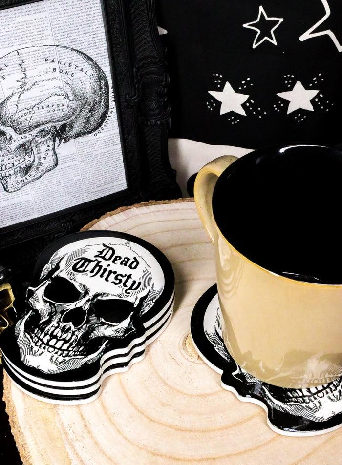 Ebros Gift Ebros Occult Alchemy Dead Thirsty Skull Evil Grin Cork Back Ceramic Coasters Set Of 4