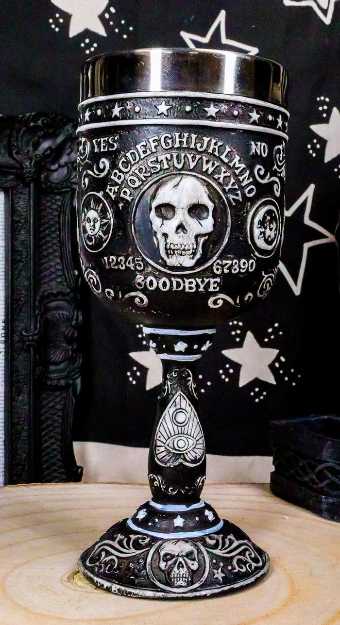 ebros gift Ebros Occult Gothic Alchemy Ouija Spirit Board Skulls Baroque Wine Goblet 7oz