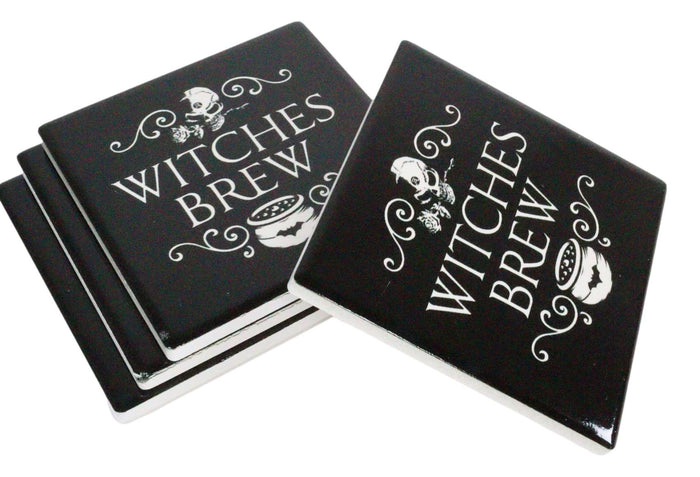 Ebros Gift Ebros Occult Witches Brew Rose Skull Cauldron Cork Backed Ceramic Coasters Set Of 4