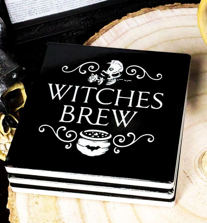 ebros gift Ebros Occult Witches Brew Rose Skull Cauldron Cork Backed Ceramic Coasters Set of 4