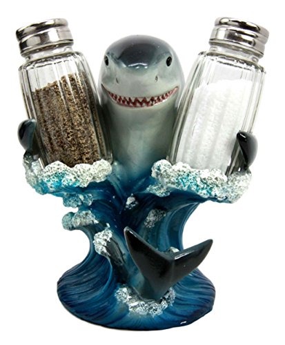 Ebros Gift Ebros Ocean Apex Predator Great White Shark Salt And Pepper Shakers Holder Set