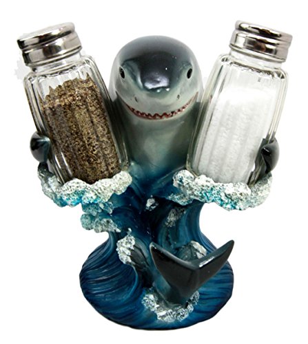Ebros Gift Ebros Ocean Apex Predator Great White Shark Salt And Pepper Shakers Holder Set