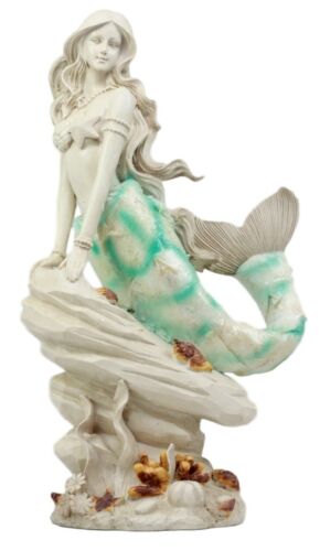 Ebros Gift Ebros Ocean Ariel Mermaid Sitting On Sea Rock Figurine 11.5"H Aquamarine Goddess