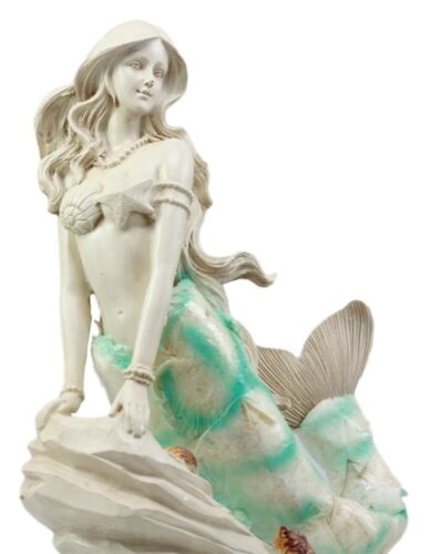 Ebros Gift Ebros Ocean Ariel Mermaid Sitting On Sea Rock Figurine 11.5"H Aquamarine Goddess